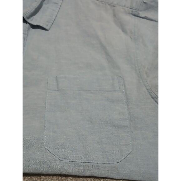 Tenth And Ocean Size L Linen Blend S/S Sky Blue Button Down Shirt Pocket - Picture 4 of 8
